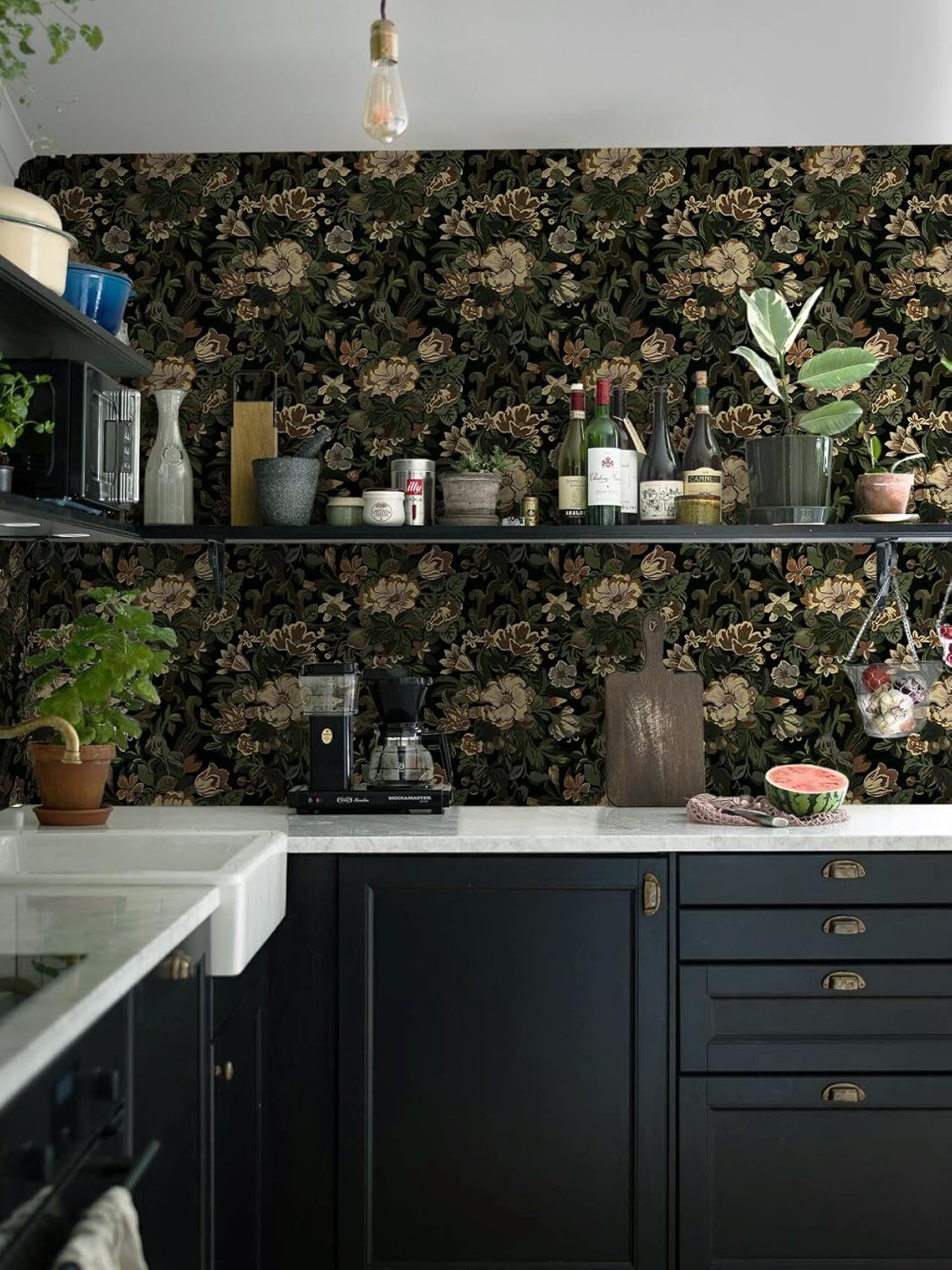 Dimoon 17.3''x78.7'' Peel and Stick Wallpaper Floral Cute Contact Paper Vintage Village Country Cottage Wallpaper Farmhouse Yellow Beige Renter Friendly Geometry Waterproof Embossed Kitchen Bedroom