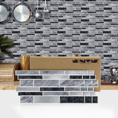 Vinyl Grey Black Tiles backsplash Wallpaper Peel and Stick,Waterproof Tile Decals for Kitchen Bathroom Restaurant Apartment Wall Renovation or Decor(25 Pcs 9.68 * 4.53 inch)