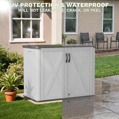Patiowell 26 Cu.ft Outdoor Storage Cabinet with Lockable Door, Waterproof Horizontal Storage Shed for Tools and Patio Furniture, All-Weather Resin Shed Easy Assemble for Pool or Backyards, Brown