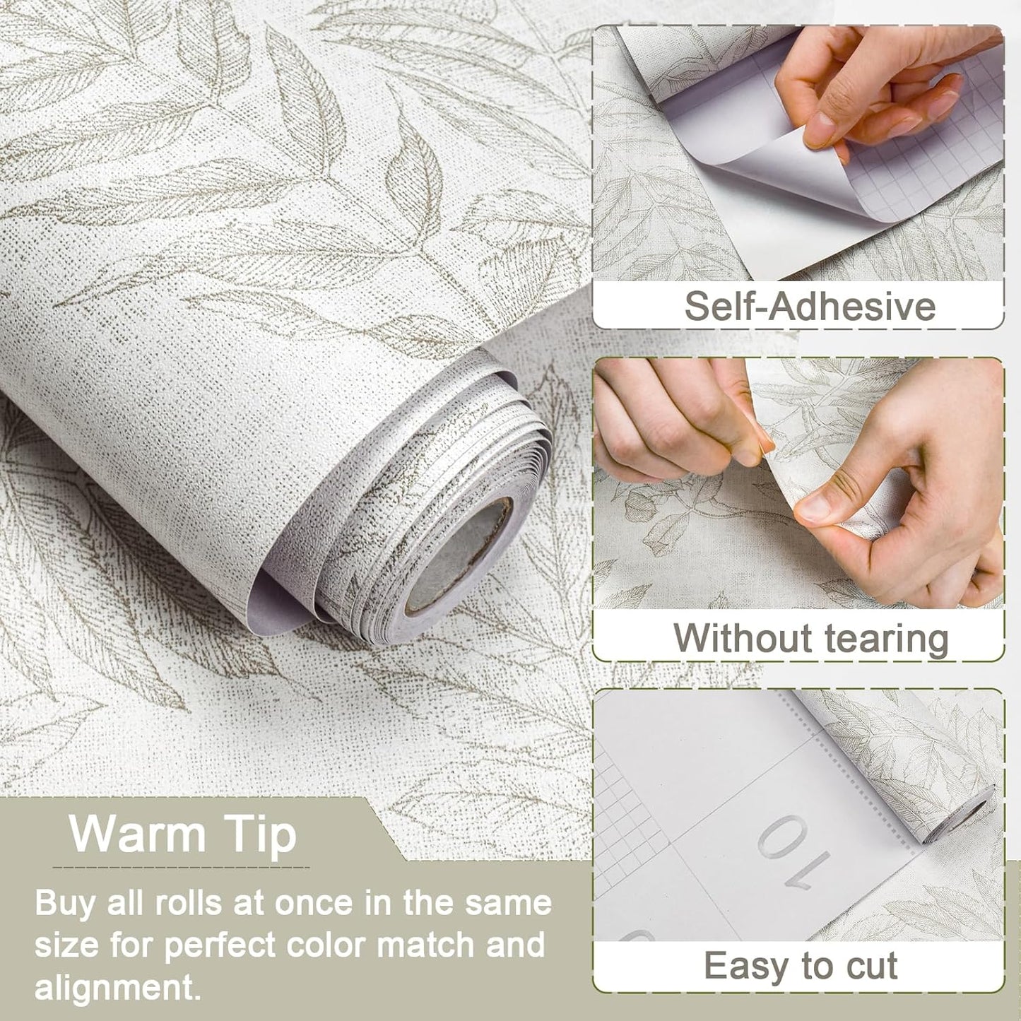 Neutral Leaf Peel and Stick Wallpaper Boho Contact Paper for Cabinets and Drawers Modern Removable Self Adhesive Wallpaper for Bedroom Bathroom Waterproof Contact Paper Beige 78.7inL 17.3inW