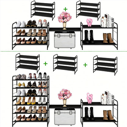 Ekisemio 3-Tier Long Metal Shoe Rack, Wide Stackable Shoe Organizer for Closet & Entryway, with Sturdy Wire Grid Storage Shelf for Bedroom, Black