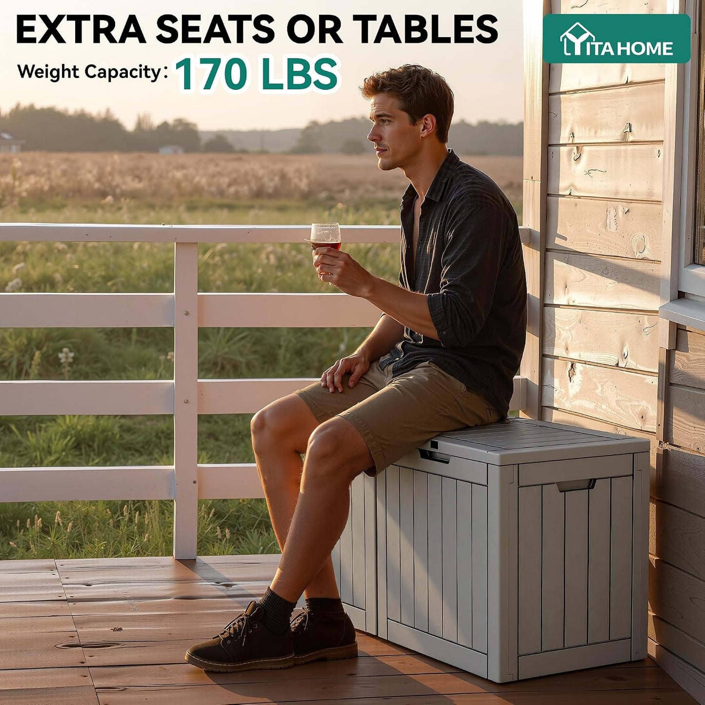 YITAHOME 134 Gallon Large Deck Box | Waterproof Resin Outdoor Storage Box with Lock, Doubles as 2-Person Bench Seating for Patio Furniture Cushions,Garden Tools &