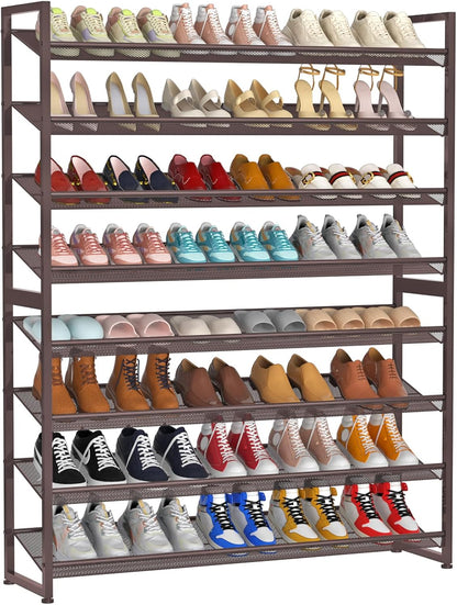 Large Shoe Rack 8 Tier Shoe Organizer, Heavy Duty Metal 4-Tier Stackable Shoe Storage Vertical Shoe Rack for Closet Front Door Entrance, Up to 50 Pairs, 44.8" W x 11.4" D x 56.7" H, Black