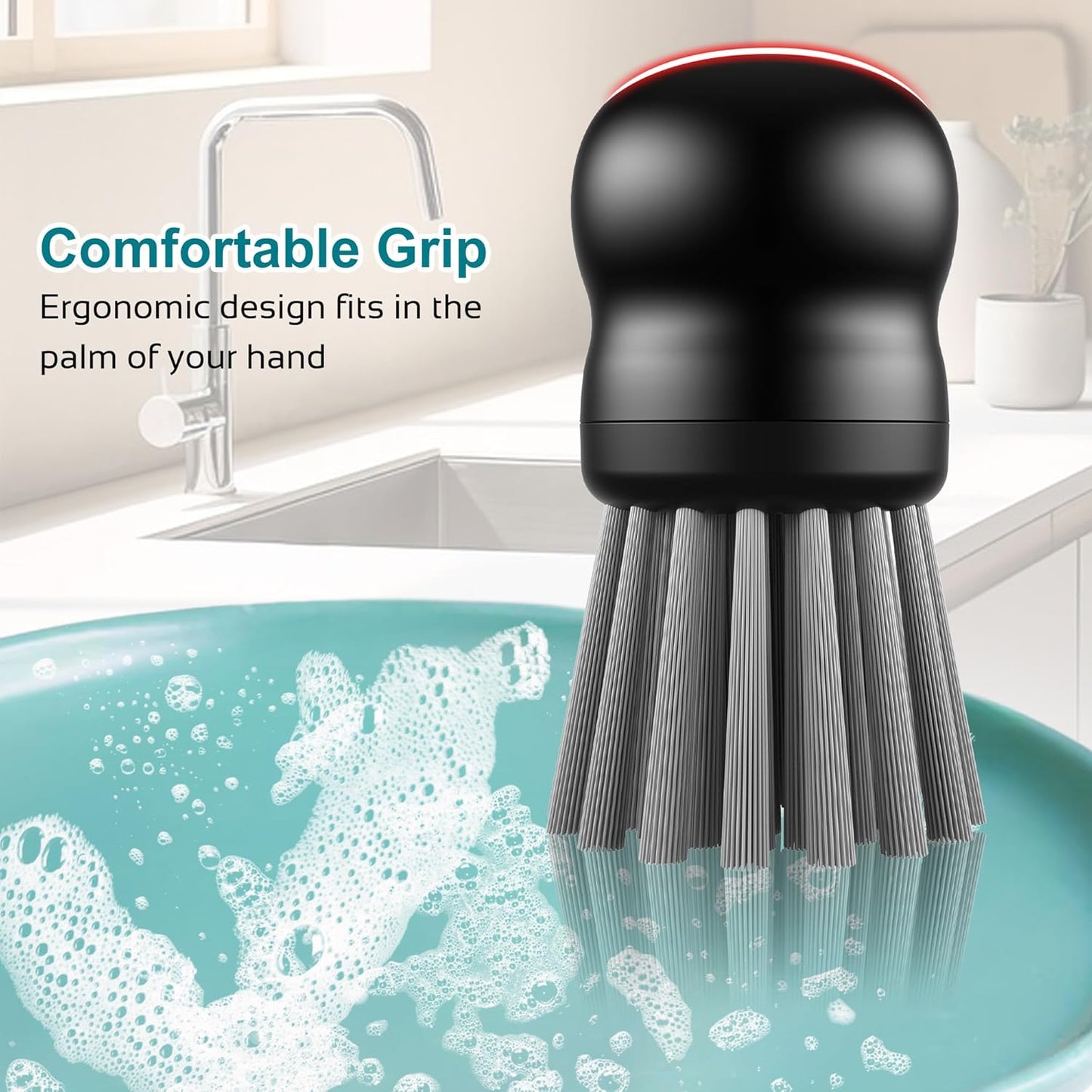 Mini Dish Brush for Cleaning Chicken Shredder, Palm Brush Dish Scrubber with Ergonomic Grip, Kitchen Brush for Washing Dishes, Pans, Pots, Sink (1, Black)