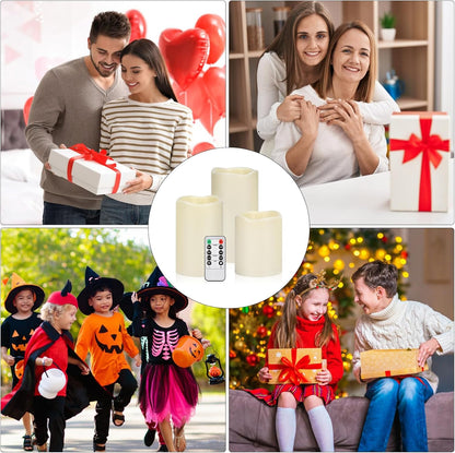 Flameless Candles 4" 5" 6" Set of 3 Ivory Outdoor Indoor Pillars 3" Diameter Battery Operated Flickering Candles Include 10-Key Remote Timer Function 400+ Hours Requires 2 AA Batteries（3 Pack)