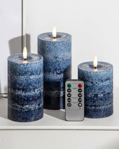 Stmarry White Flameless Candles with Remote and Timer, Real Wax Made LED Pillar Candles Battery Operated with 3D Flickering Flame - 3" x 4",5",6" - Set of 3