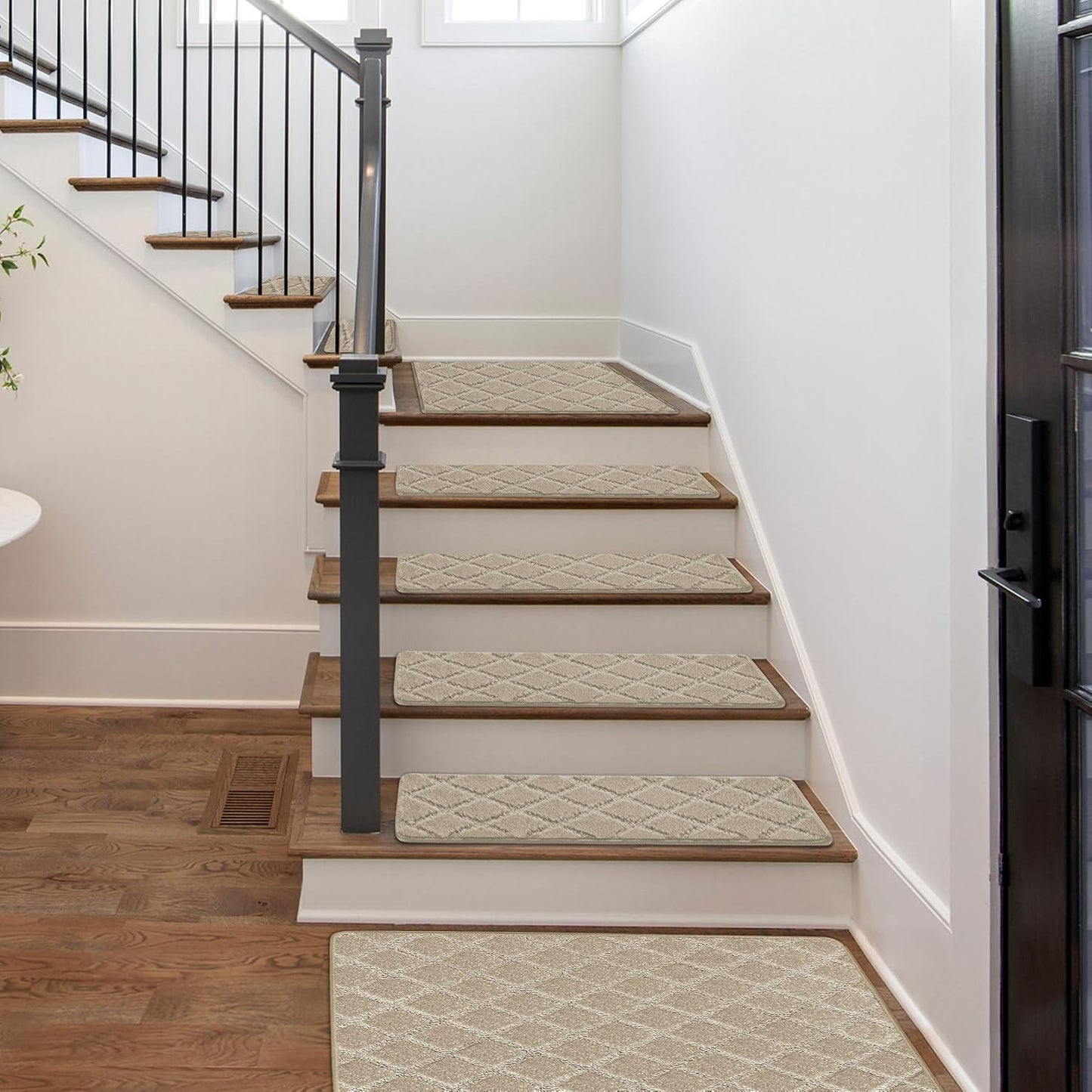 PURE ERA Carpet Stair Treads Tape Free Non Slip Indoor Stair Carpet Stair Protectors Pet-Friendly Non-Slip Skid Resistant Washable Reusable 8" x 30"(2 Pieces,Black)