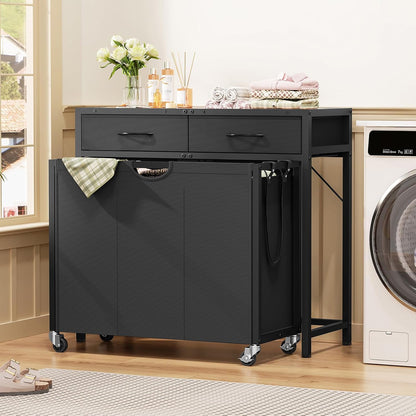 Laundry Sorter 3 Section, 120 L Laundry Hamper with 2 Drawers & 2-tone Top Panel, Rolling Laundry Basket Organizer with Pull-Out Removable Oxford Fabric Bags for Laundry Room Organization UNZYL006BVV3