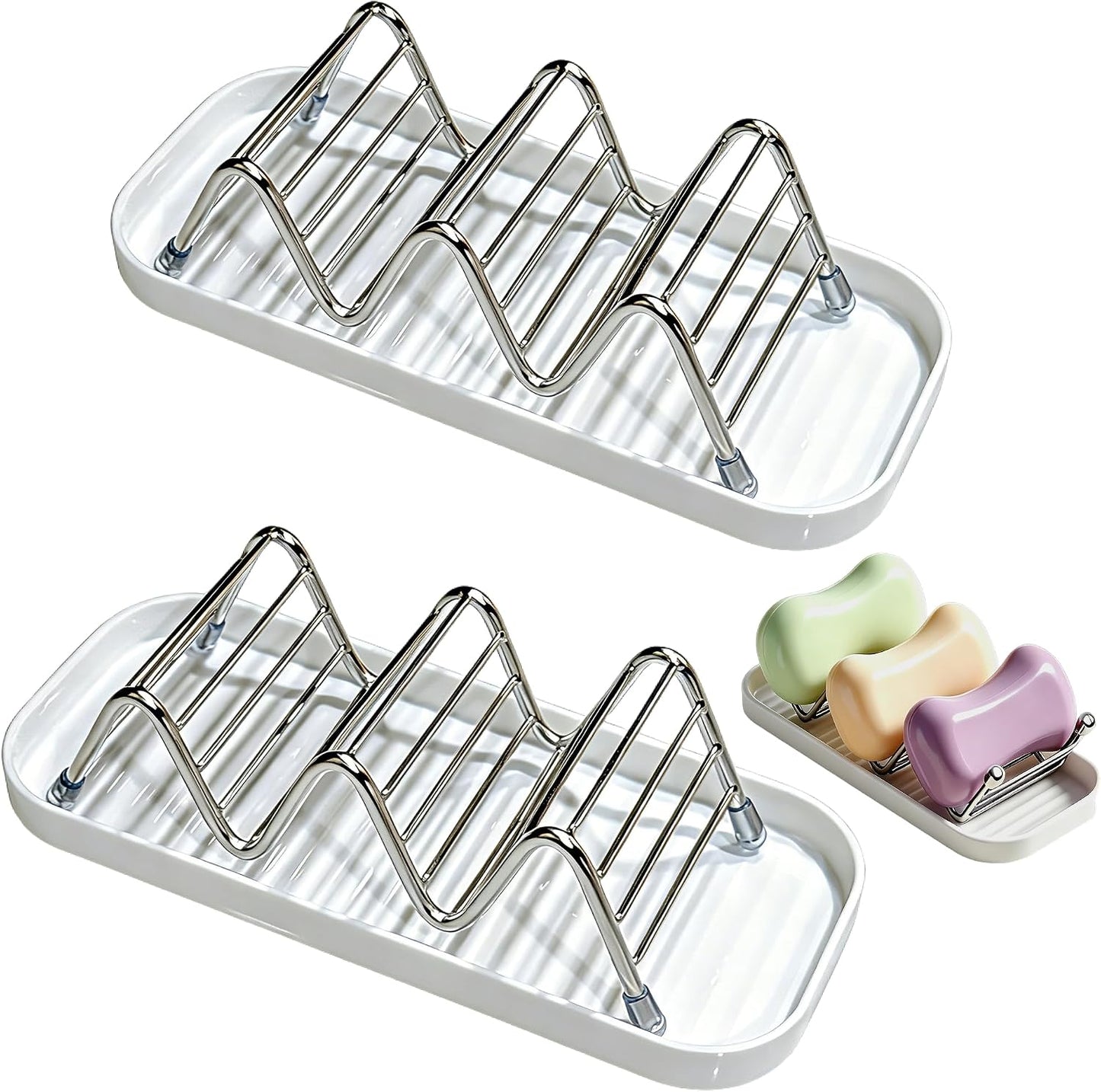 304 Stainless Steel Wavy Soap Dish, Self Draining Shampoo Bar Holder with Removable Drip Tray, Rustproof Quick Dry Bar Soap Organizer for Shower Bathroom Kitchen, Holds 2-3 Bars, 1 Pack