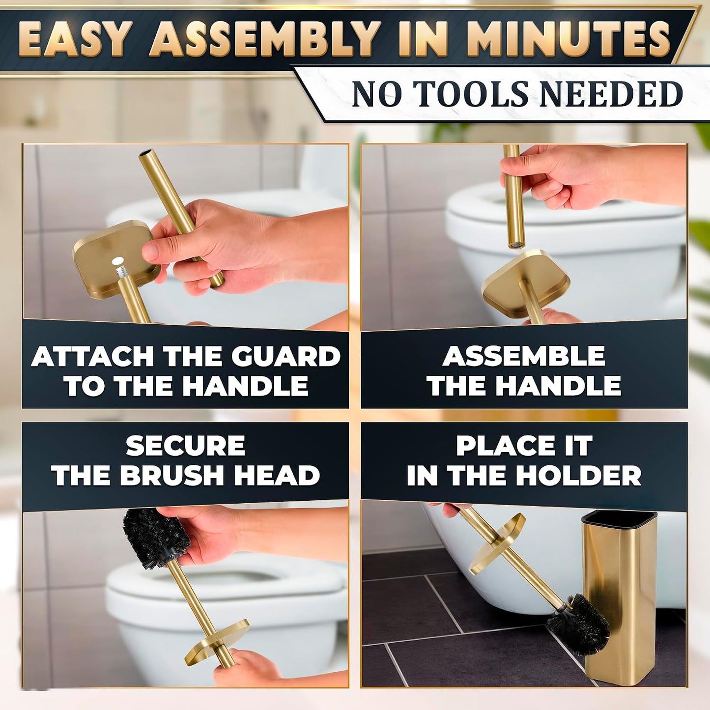 Black Toilet Brush and Holder Set - Slim Matte Design that Fits Anywhere - Stainless Steel Toilet Bowl Brush and Holder with 2 Rounded Corners, Replaceable Head, Removable Inner Bowl & Splash Guard