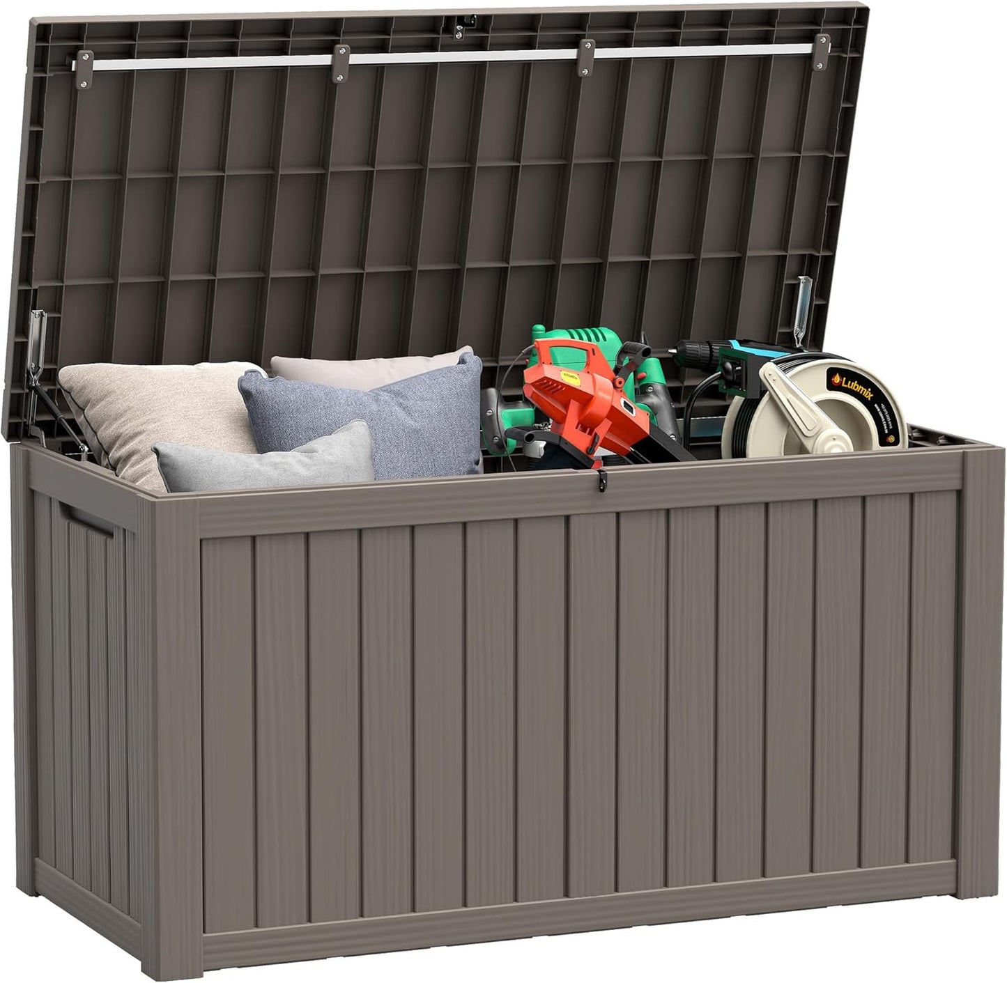 NUNU LAB Outdoor Storage Box, 45 Gallon Outside Deck Box Waterproof, Resin Outdoor Storage Cabinet With Lockable Lid, Backyard Storage Bench For Garden Tools, Patio Cushions, Pool Tools, Black