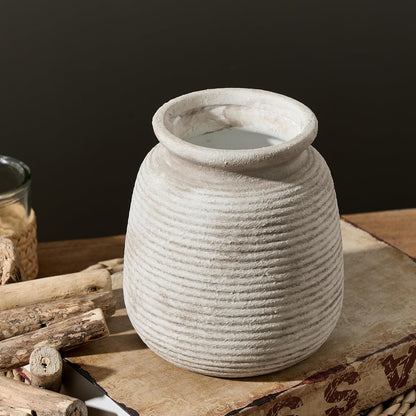 Ceramic Flower Vase, Small Rustic Farmhouse Vases Home Decor, Short Pottery Decorative Pampas Vase for Table Living Room Entryway Mantel Bookshelf Bedroom Bathroom Kitchen - 6" W