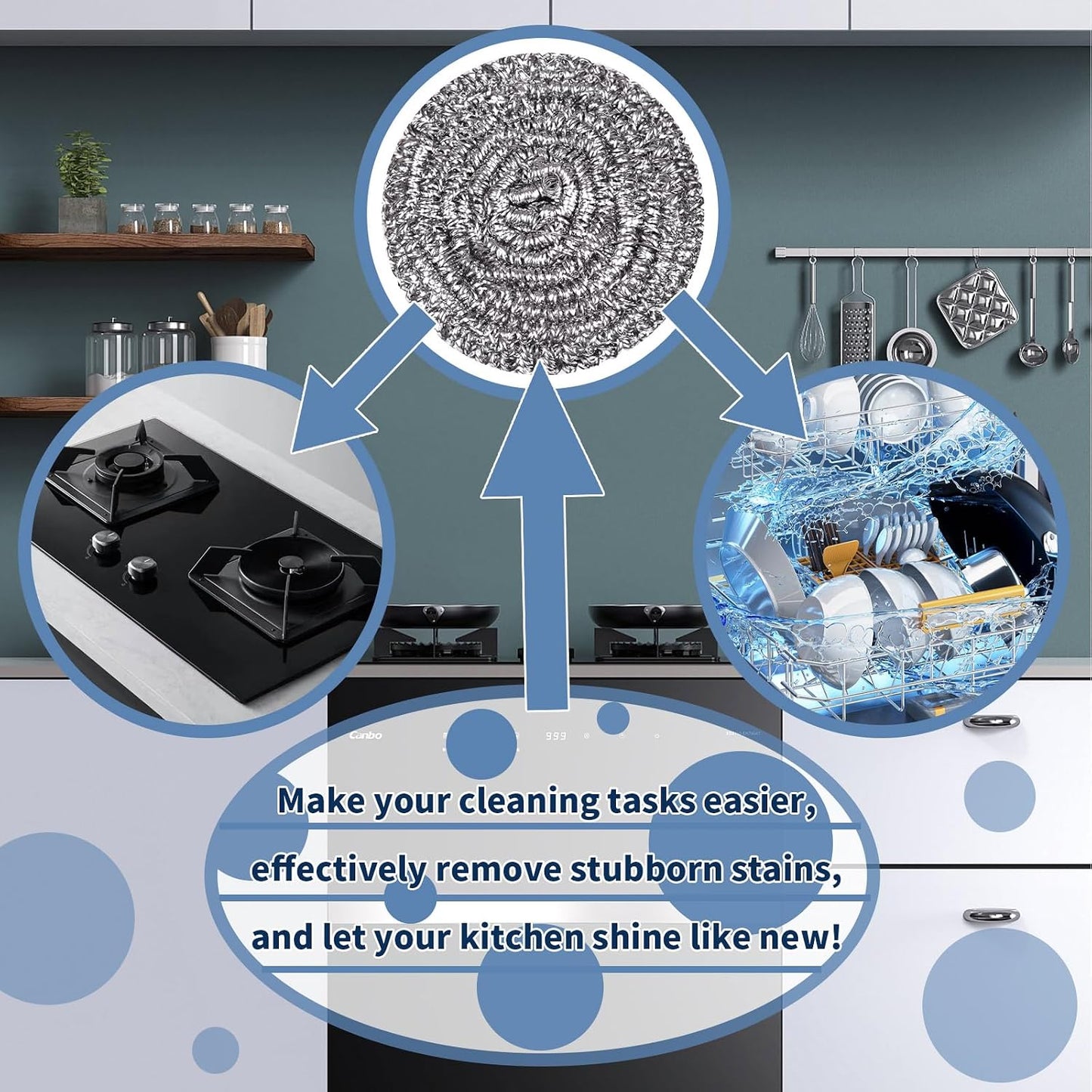 Stainless Steel Scrubber Scrubbing Scouring Pad Sponges Clean Pot Pan and Steel Wool for Kitchen Bathroom