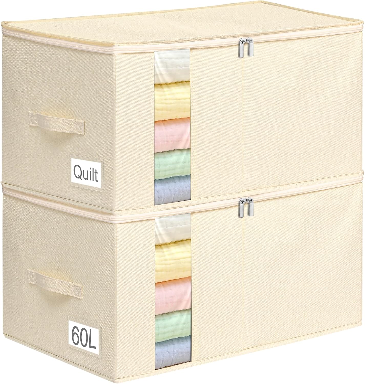 60L Blanket/Comforter Storage Bag w/Rigid Side & Bottom Support, Stackable Clothes Storage Bin for Sweaters Bedding Sets Quilts Pillows, Closet Organizer, 21.7x14.2x11.8in, 2 Pack, Gray
