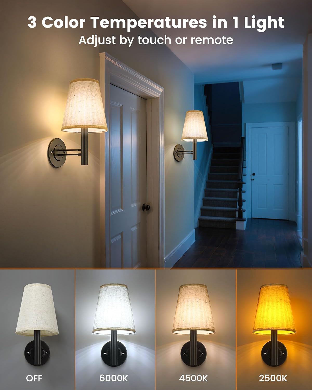 TECOMLIGHT Battery Operated Wall Sconces Lights for Bedroom Set of 2, Wireless Rechargeable LED Wall Lamp with Remote & Touch Control, Wall Mount Lighting Fixture for Living Room, Satin Gold