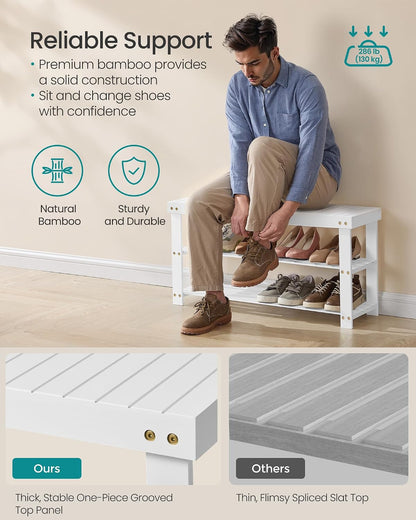 SONGMICS Shoe Rack Bench, 3-Tier Bamboo Shoe Storage Organizer, Entryway Bench, Holds Up to 286 lb, 11.3 x 27.6 x 17.8 Inches, for Entryway Bathroom Bedroom, Ink Black ULBS04H