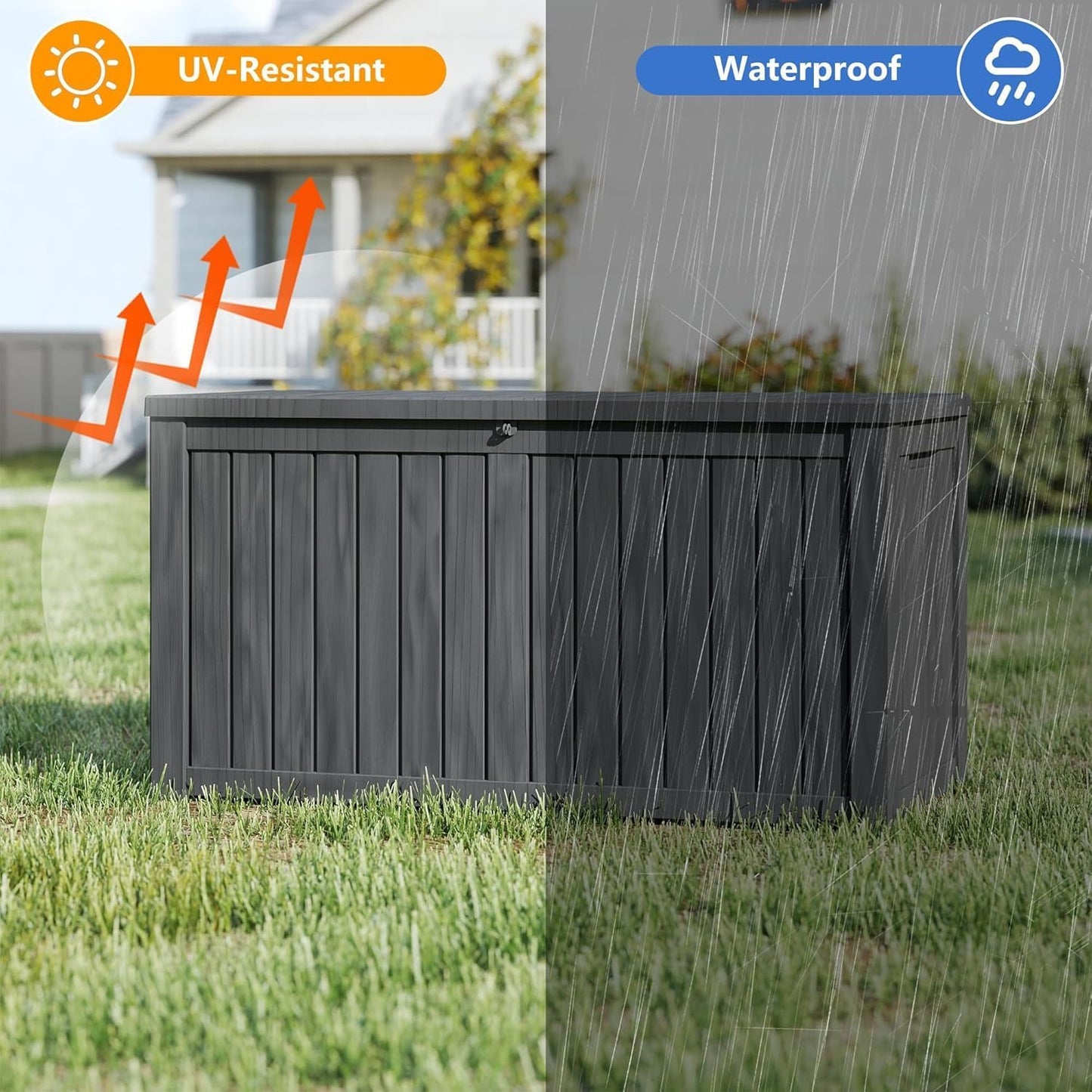 200 Gallon Deck Boxes Outdoor Waterproof, Outdoor Storage Box with Lockable Lid & UV-Resistant for Patio Furniture, Outdoor Cushions, Garden Tools and Pool Supplies, Light Brown
