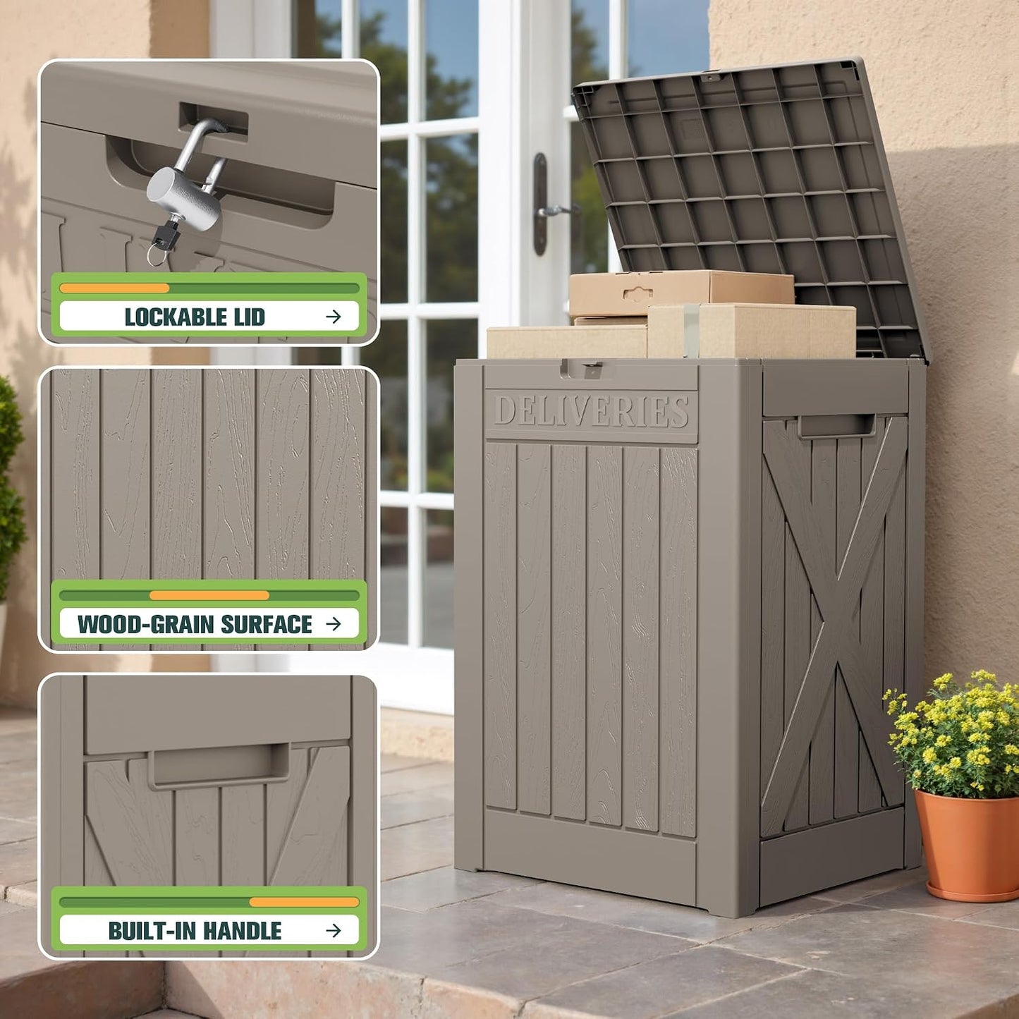 Greesum 31 Gallon Resin Deck Box All Weather Outdoor Storage Boxes for Patio Furniture Set,Outdoor Toys,Garden Tools,Black