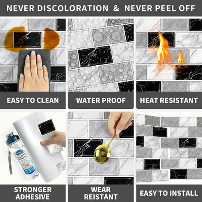 URCOLOR 10-Sheet Stick on Backsplash for Kitchen,12"x12" Peel and Stick Self Adhesive Wall Tiles Back Splashes for Bathroom Brown Marble Look