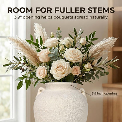 5.9" Small White Round Ceramic Vase, Coffee Table Shelf Decor