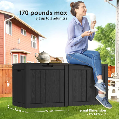 DRATO 180 Gallon Outdoor Storage Box, Large Waterproof Deck Box, Lockable Resin Storage Container with Reinforced Support for Patio Cushions, Garden Tools, UV-Resistant Outdoor Chest（Black，180 Gallon）
