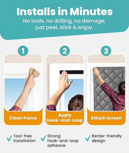 Flux Phenom Magnetic Screen Door - Bugs Out, Breeze in - 9min Install Auto-Sealing Heavy Duty Double Stitched Mesh, 52 Magnets, Hands Free Sliding & Patio Doors Net, Pet & Kid Friendly, 38 x 82 Inch