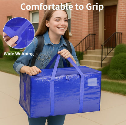 8 Pack-Extra Large Heavy Duty Moving Bags - Waterproof Storage Totes with Handles & Zippers, Foldable for College Dorm, Storage (Clear)