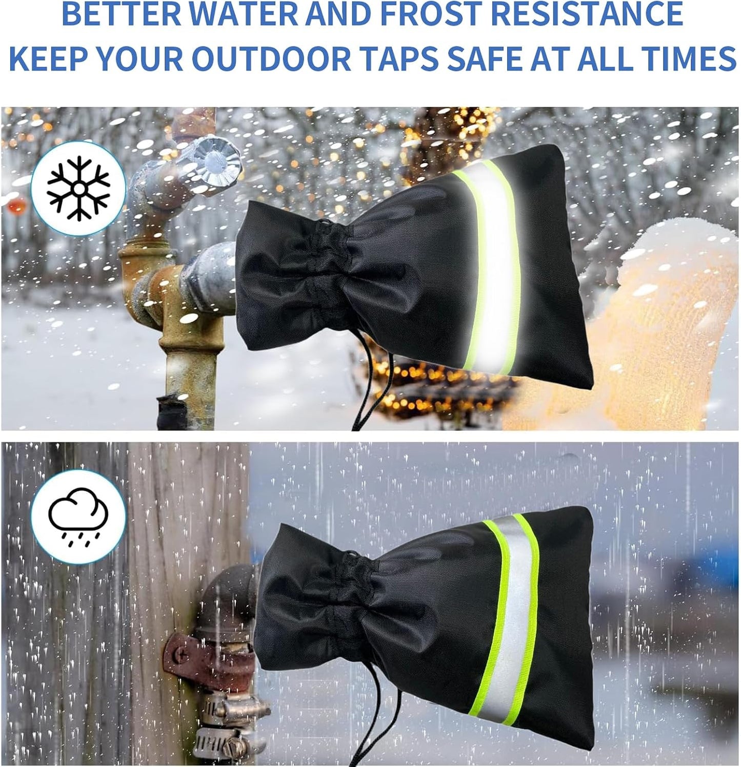 Outdoor Faucet Cover for Winter Freeze Protection, 4 Pack Reusable Water Spigot Covers Winter Insulated 8.3'' H x 5.9'' W, Hose Bib Covers with Reflective Strips (Black)
