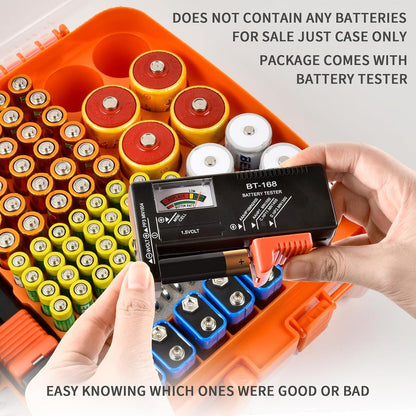 Battery Organizer Storage Case with Tester for 269 Batteries, Double Sides | Plastic, For AA AAA 4A C D Cell 9V 3V LR44 CR2 CR123 CR1632 18650 Button, Wall/Drawer, For Families/DIY/Home/Garage, Grey