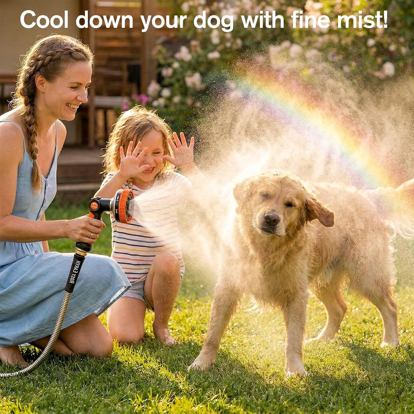 Rosy Earth Garden Hose Nozzle, 3.6" Ultra-Wide Metal Hose Sprayer, Orange