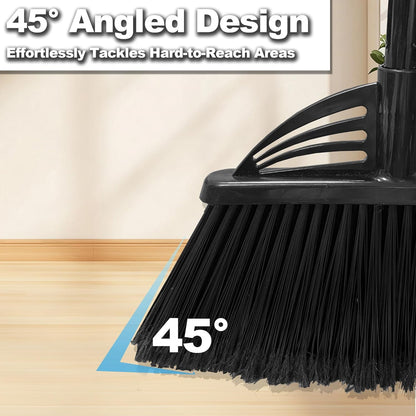 Four-Section Rod Long-Handled Broom,Heavy-Duty Broom, Angle Broom for Outdoor/Indoor（Black+Orange）