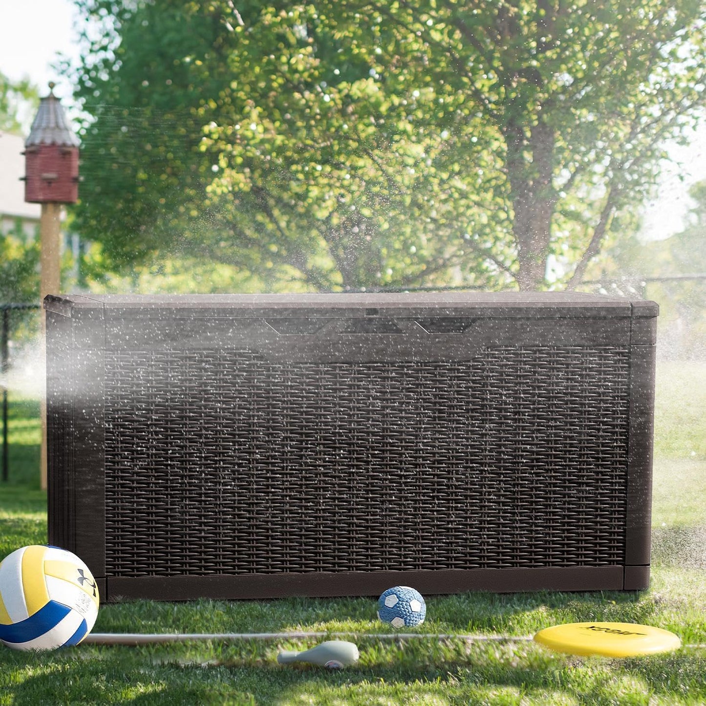 Greesum Outdoor Storage Box 31 Gallon Storage Box with Lid for Patio Furniture, Garden Tools, Pool Supplies, Waterproof and UV Resistant, Lockable, Dark Black