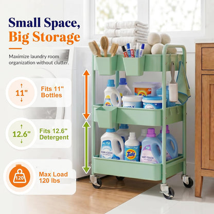 2 Tier Small Rolling Cart Metal with Wheels, White Under Desk Storage Cart on Wheels, Short Utility Roller Caddy Carts Organizer for Art,Craft,Pantry,Bathroom, Two Tiered Shelf Trolley,22 Inches Tall