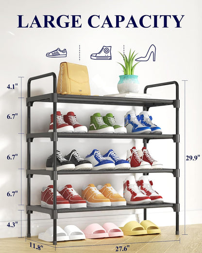 Kitsure Shoe Rack for Closet, Sturdy Shoe Storage for Entryway, Space-Saving Shoe Rack Small and Shoe Shelf, 27.6" Wide, Black