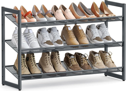 SONGMICS Shoe Rack, 12-Tier Shoe Organizer, Metal Shoe Storage for Garage, Entryway, Set of 2 6-Tier Stackable Shoe Shelf, with Adjustable Flat or Angled Shelves, Holds 48-60 Pairs, Black ULMR12B
