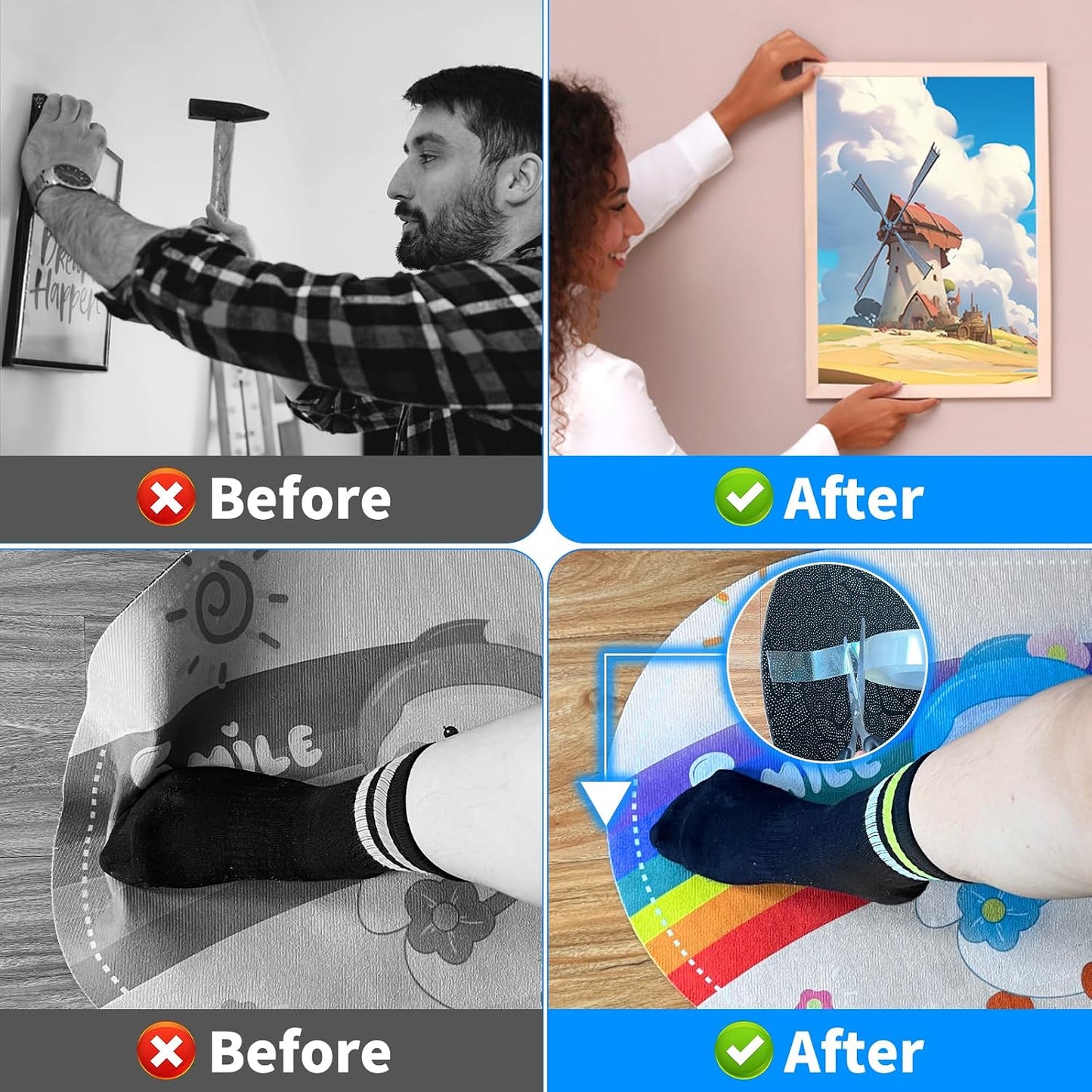 Double Sided Tape Heavy Duty, Nano Tape, Double Sided Mounting Tape, Clear Adhesive Tape for Hanging Picture, Poster, Carpet, Photo Deco, 2 Rolls, 16.5 Feet Per Roll