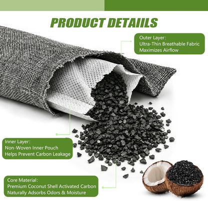 Activated Charcoal Bags Odor Absorbers, Activated Charcoal Odor Absorber for Strong Odors in Car, Closet, Shoe, Pet, Smoke, Basement. Coconut Shell Air Purifying Bag(1 x 500g）