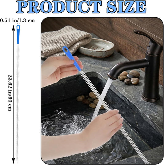 2Pcs Drain Cleaning Brush, Long Drain Clog Remover Tool 23.6inch, Pipe Brush Cleaner with Nylon Bristle, Sink Drains Cleaner Flexibly Bendable for Toilet, Kitchen Sink, Bathroom Hair Clogging, Shower