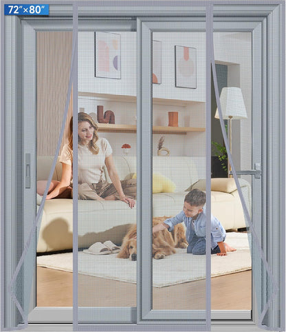 Magnetic Screen Door Upgraded PET Mesh Stronger Than Fiberglass and Polyester,Hands Free,Keeps Bugs Out,Pet & Kid Friendly,Suitable for Sliding Door,Large Patio Door and French Door-72''x80''