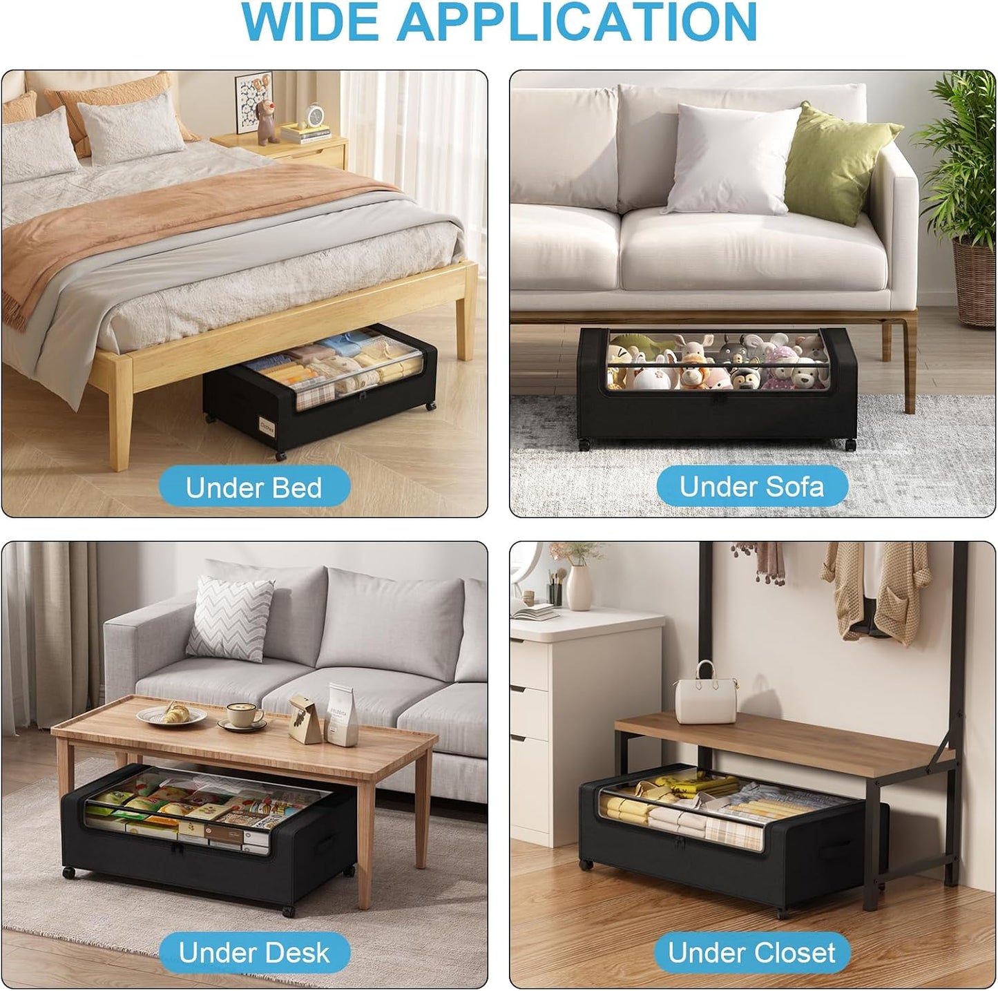 Webetop Under Bed Storage Containers with Wheels,12 inch Under the Bed Storage Bins with Clear Lid for Underneath Small Spaces Dorms, Blankets (2 Pack, 30.7"x17.3"x12")