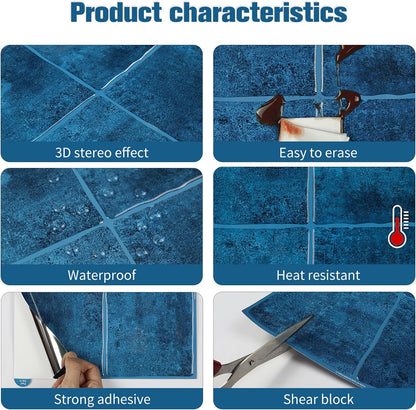 White Peel and Stick Backsplash Tiles for Kitchen, 10-Pack Self-Adhesive Waterproof Vinyl Bathroom Wall Tile(12 * 12 inches)