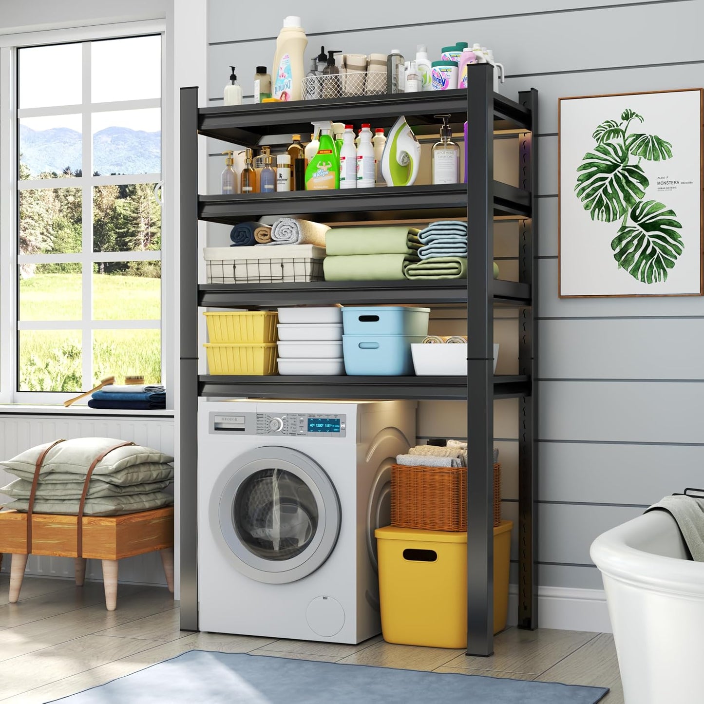 Over Washer and Dryer Shelves, Laundry Room Shelves Adjustable Metal Heavy Duty Freestanding Storage Shelving, Washing Machine Rack for Organization and Storage, Black (39.4" W X 17.7" D X 71.2" H)