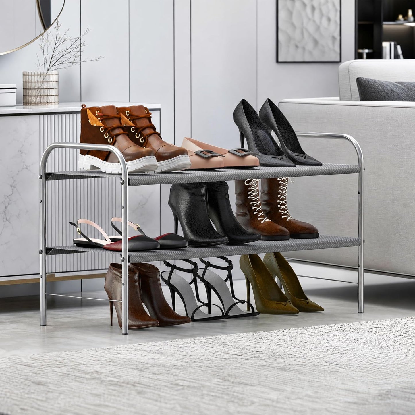 Simple Houseware 3-Tier Shoe Rack Storage Organizer, Grey – Space-Saving Shoe Shelf, Holds 9–16 Pairs, Sturdy Metal Frame, Easy Assembly – Closet, Entryway, Bedroom Shoe Storage Solution