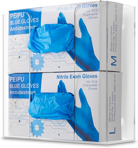 Stock Your Home Triple Acrylic Gloves Dispenser, Tissue Box Shelf, Glove Holder Wall Mount, For Kitchen, Cleaning Closet, Lab, Exam, Office