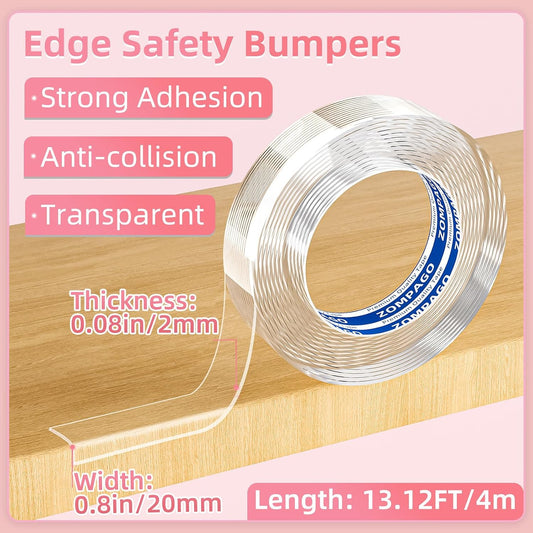 ZOMPAGO Baby Proofing Edge Protector Strip 2 Rolls 2in x 13FT Clear Furniture Corner Guards for Toddlers Transparent Soft Sharp Edge Safety Bumpers Table Desk Fireplace Child Proof Protector Tape