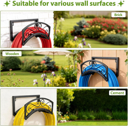 BOLITE Garden Hose Holder Wall Mount, Heavy Duty Metal Water Hose Holder with Basket for Outside, Hose Storage Holds 150FT Water Pipe for Yard, Lawn, Garden, Farm, Gifts for Women Men