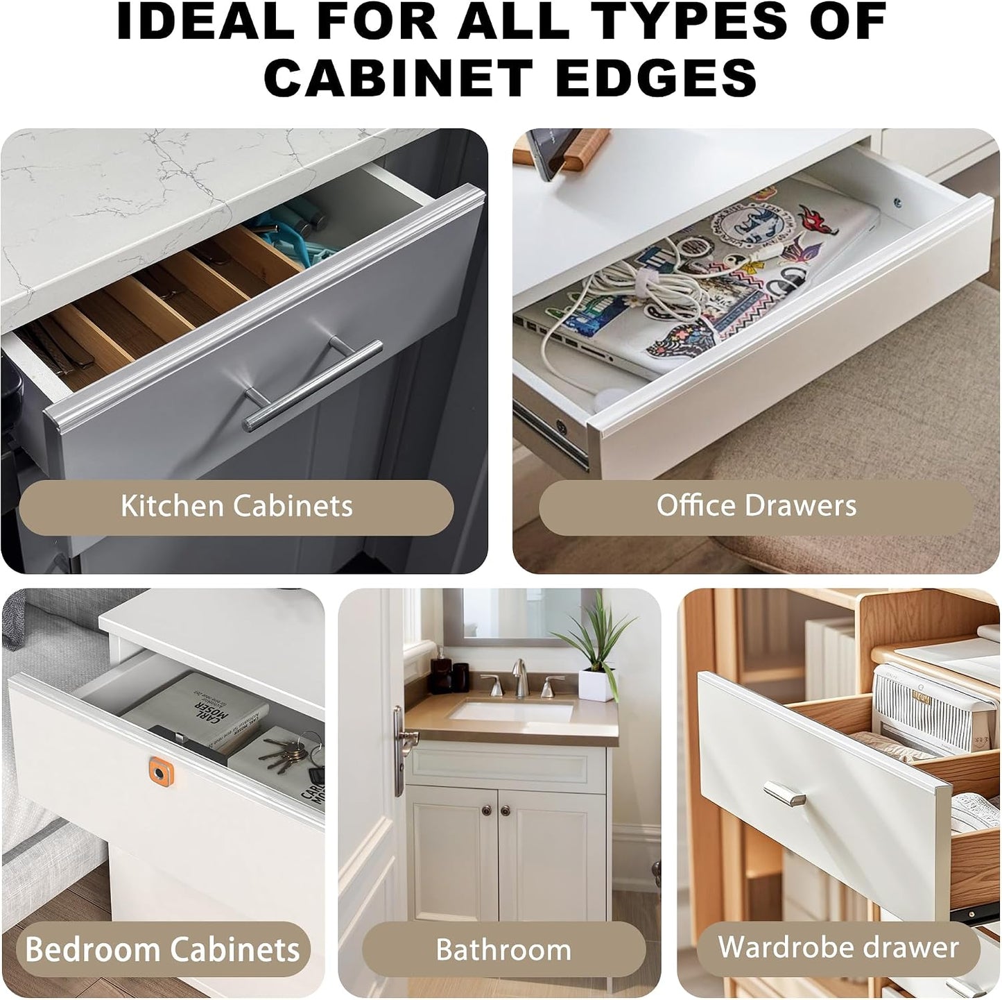 Cabinet Protectors for Kitchen Cabinets, Cabinet Door Protector Trash Drawer Protector Edge Guard, Plastic Slip on Protectors for Cabinets– 3/4" Thick, 18" Length