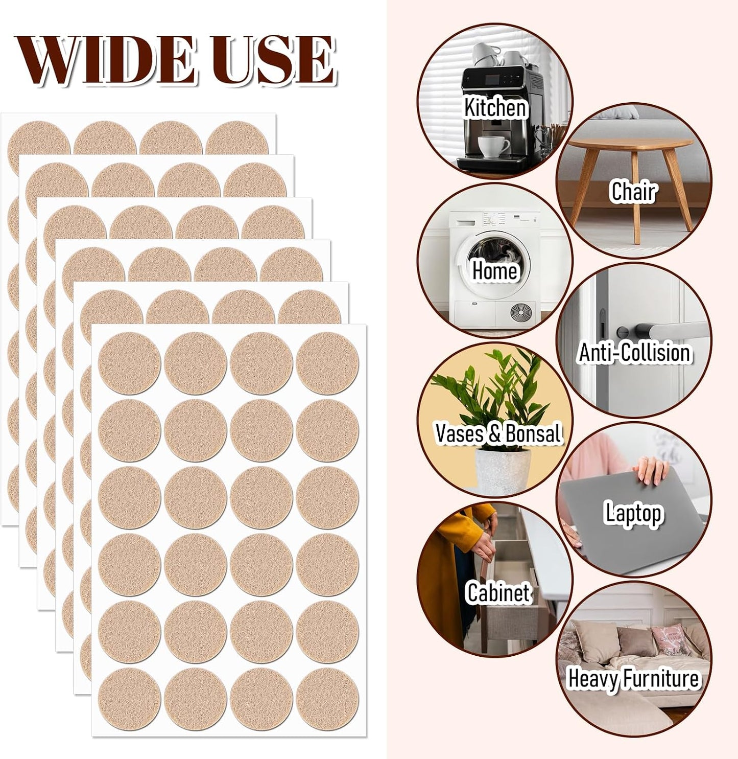 288 Pcs Self Adhesive Felt Furniture Pads 3/4", Felt Pads for Coasters Bottom Dots Felts Floor Protectors for Furniture Thick Cabinet Door Bumpers for Chair Legs Felts Pad Small for Hardwood Floors