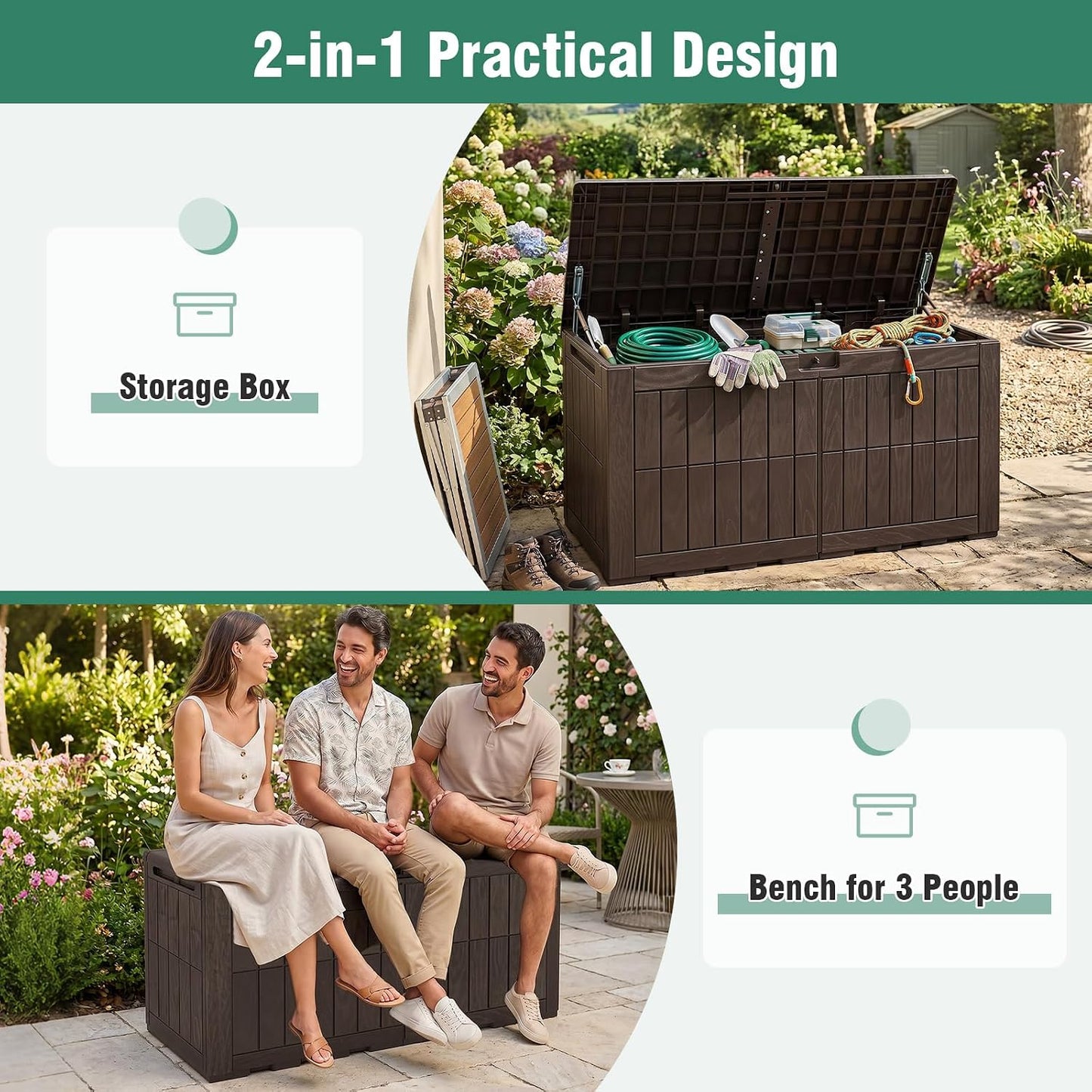 Tangkula 25 Gallon Waterproof Outdoor Storage Box with Lockable Lid | PP Resin, Wicker Patterned, Indoor Outdoor Use, Portable, Versatility, for Deck, Pool, Patio Cushions, Garden Tools