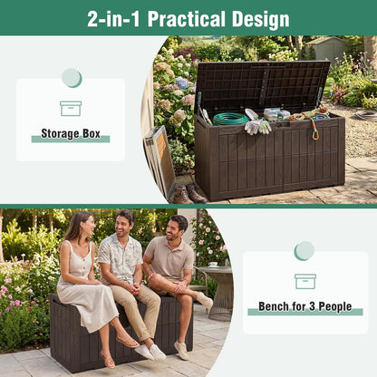Tangkula 25 Gallon Waterproof Outdoor Storage Box with Lockable Lid | PP Resin, Wicker Patterned, Indoor Outdoor Use, Portable, Versatility, for Deck, Pool, Patio Cushions, Garden Tools
